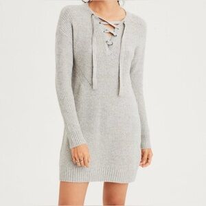 American Eagle Lace Up Sweater Dress Lt Grey Size S NWT
